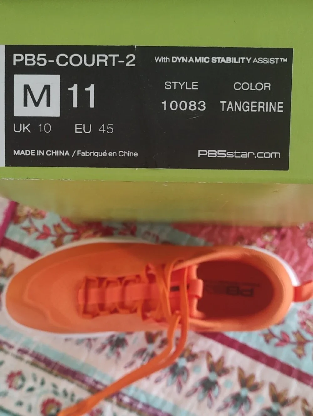 PBSstar Men's Tangerine Pickle Ball Athletic Sneakers Size 11 New In Box